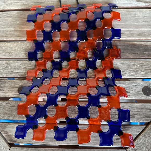 orange and blue wavy fused glass sun catcher - 8x12 inches - Picture 4 of 7